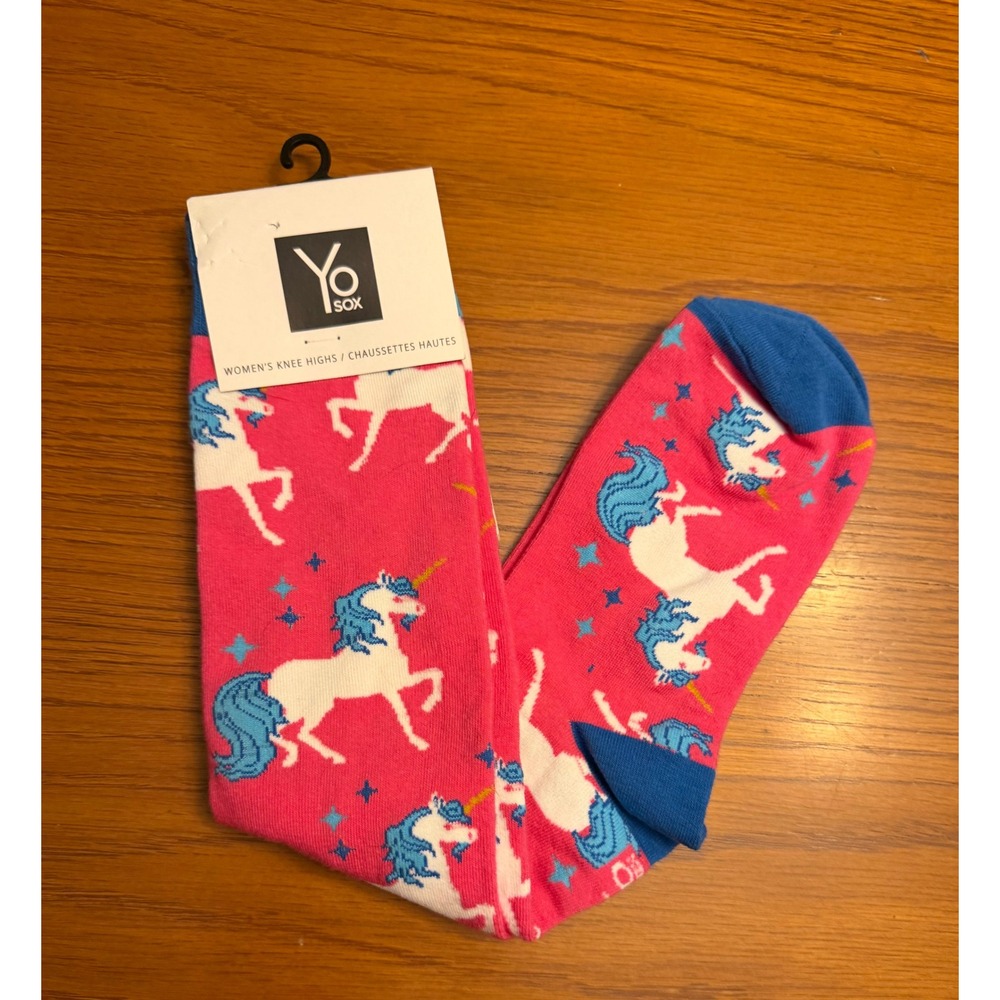 Yo Sox Women's Knee High Socks Pink Unicorn NWT Cute Novelty Fun